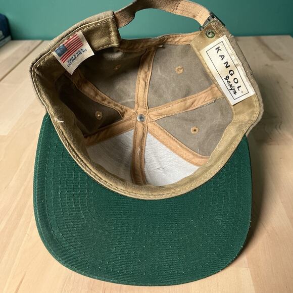 Vintage Kangol Made in USA Green Brim Brown Canvas Adjustable Hat 90s Y2K Cap - Picture 5 of 7